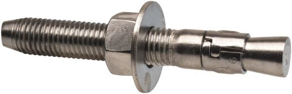 Powers Fasteners - 3/4" Diam, 3/4" Drill, 5-1/2" OAL, 1-1/4" Min Embedment Wedge Expansion Concrete Anchor - 316 Stainless Steel, Hex Nut Head, Hex Drive, 3-5/8" Thread Length - Exact Tooling