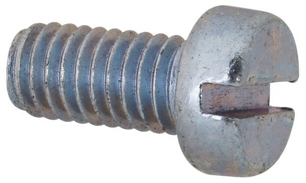 Value Collection - M6x1.00, 12mm Length Under Head Slotted Drive Machine Screw - Cheese Head, Grade 4.8 Steel, Zinc-Plated Finish, Without Washer - Exact Tooling