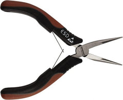 Paramount - 5" OAL, 1-3/16" Jaw Length x 7/16" Jaw Width, Long Nose Pliers - Smooth Jaw, Thin Head, ESD Cushion Handles, with Spring - Exact Tooling