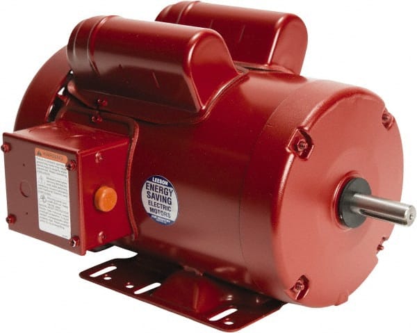 Leeson - 1-1/2 Max hp, 1,800 Max RPM, Electric AC DC Motor - 115/208-230 V Input, Single Phase, 56H Frame, Rigid Base Mount, TEFC Enclosure - Exact Tooling