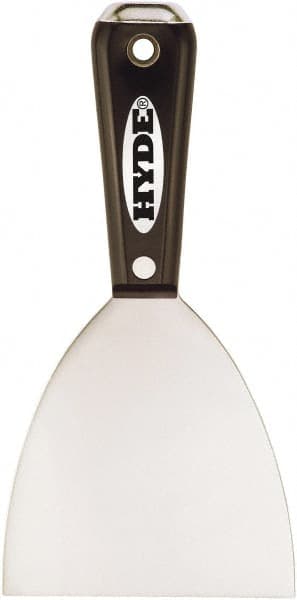 Hyde Tools - 4" Wide Chisel Edge Blade Stainless Steel Putty Knife - Flexible, Hammerhead Nylon Handle, 8-1/4" OAL - Exact Tooling