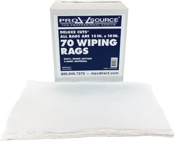 PRO-SOURCE - 10 Inch Long x 15 Inch Wide Virgin Cotton Rags - White, Knit, Lint Free, 70 Sheets per Pack, Box - Exact Tooling