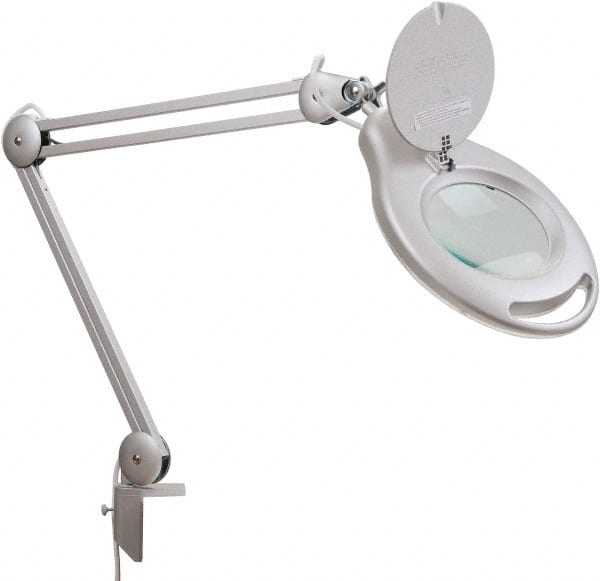 Value Collection - 38 Inch, Swing Arm, Clamp on, LED, Black, Magnifying Task Light - 6 Watt, 100 to 240 Volt, 1.75x Magnification, 5 Inch Wide, 5 Inch Long - Exact Tooling