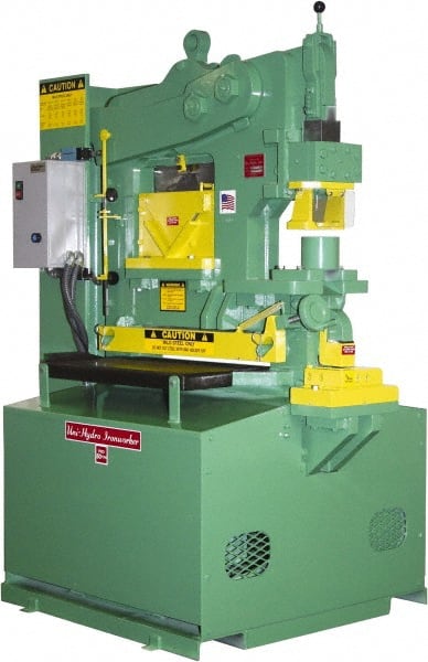 Uni-Hydro - 9" Throat Depth, 80 Ton Punch Pressure, 2" in 1/2" Punch Capacity Ironworker - 7-1/2 hp, 3 Phase, 220/480 Volts, 46" Wide x 70" High x 37" Deep - Exact Tooling