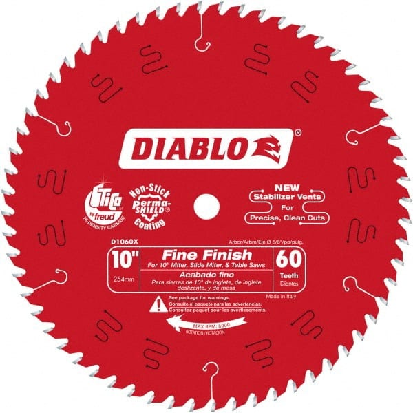 Freud - 10" Diam, 5/8" Arbor Hole Diam, 60 Tooth Wet & Dry Cut Saw Blade - Carbide-Tipped, Standard Round Arbor - Exact Tooling