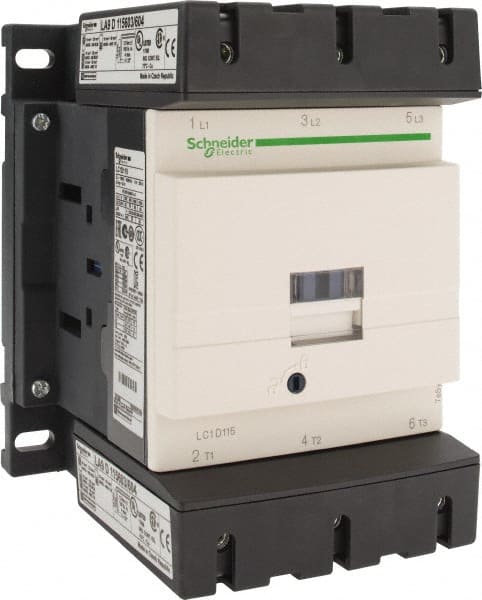 Schneider Electric - 3 Pole, 220 Coil VAC at 50/60 Hz, 115 Amp at 440 VAC, Nonreversible IEC Contactor - Bureau Veritas, CCC, CSA, CSA C22.2 No. 14, DNV, EN/IEC 60947-4-1, EN/IEC 60947-5-1, GL, GOST, LROS, RINA, RoHS Compliant, UL 508, UL Listed - Exact Tooling