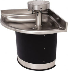 Acorn Engineering - Corner, Infrared Sensor, Wall Outlet Drain, 37" Diam, 3 Person Capacity, Stainless Steel & Vinylclad Galvanized Steel, Wash Fountain - 0.5 GPM - Exact Tooling