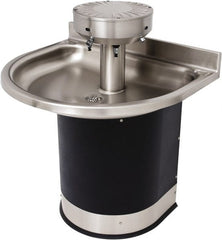 Acorn Engineering - Semi-Circular, Infrared Sensor, Wall Outlet Drain, 38" Diam, 3 Person Capacity, Stainless Steel & Vinylclad Galvanized Steel, Wash Fountain - 0.5 GPM - Exact Tooling