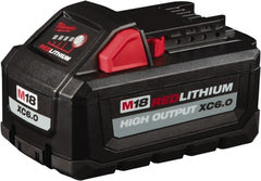 Milwaukee Tool - 18 Volt Lithium-Ion Power Tool Battery - 6 Ahr Capacity, 1 hr Charge Time, Series M18 RED - Exact Tooling