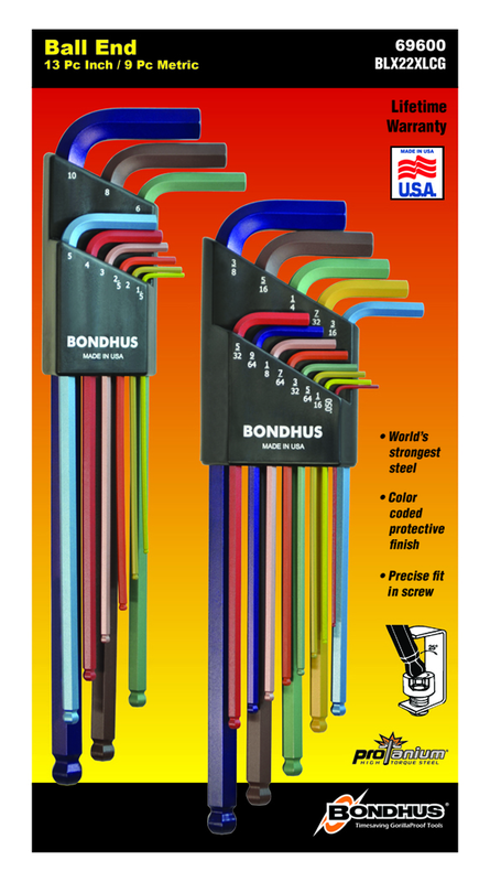 22 Piece - .050-3/8" and 1.5-10mm - Extra Long Arm - ColorGuard Ball End L-Wrench Set - Exact Tooling