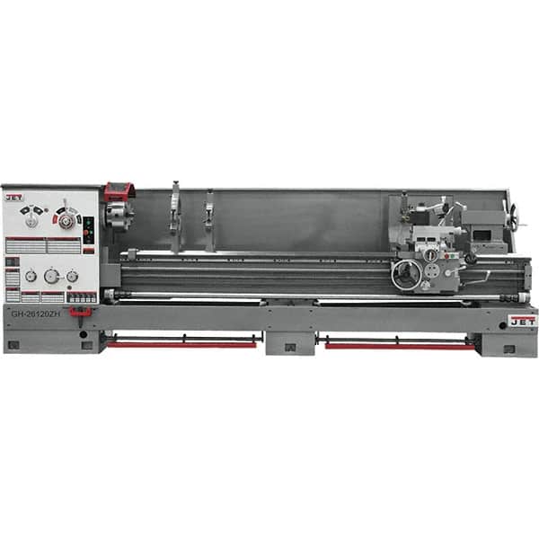 Jet - 26" Swing, 120" Between Centers, 230/460 Volt, Triple Phase Engine Lathe - 6MT Taper, 10 hp, 40 to 1,800 RPM, 4-1/8" Bore Diam - Exact Tooling