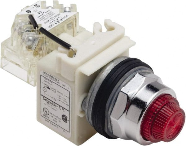 Schneider Electric - 120 V Red Lens LED Press-to-Test Indicating Light - Octagonal Lens, Screw Clamp Connector - Exact Tooling