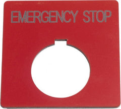 Schneider Electric - Square, Plastic Legend Plate - Emergency Stop - Red Background, Black Letters, 1.2 Inch Hole Diameter, 2-1/2 Inch Square - Exact Tooling