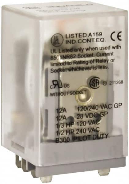 Square D - 1/2 hp at 240 Volt & 1/3 hp at 120 Volt, Electromechanical Spade General Purpose Relay - 6.6 Amp at 240 VAC, 3PDT, 110 VDC - Exact Tooling