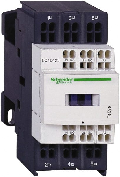 Schneider Electric - 3 Pole, 24 Coil VAC at 50/60 Hz, 16 Amp at 440 VAC and 9 Amp at 440 VAC, Nonreversible IEC Contactor - 1 Phase hp: 0.5 at 115 VAC, 1 at 230/240 VAC, 3 Phase hp: 2 at 200/208 VAC, 2 at 230/240 VAC, 5 at 460/480 VAC, 7.5 at 575/600 VAC - Exact Tooling