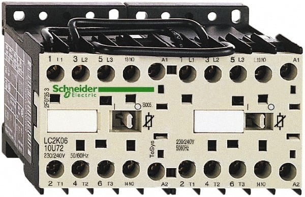 Schneider Electric - 3 Pole, 120 Coil VAC at 50/60 Hz, 6 Amp at 440 VAC, Reversible IEC Contactor - BS 5424, CSA, IEC 60947, NF C 63-110, RoHS Compliant, UL Listed, VDE 0660 - Exact Tooling