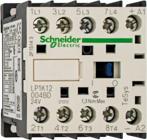 Schneider Electric - 4 Pole, 24 Coil VDC, 16 Amp at 690 VAC and 20 Amp at 440 VAC, Nonreversible IEC Contactor - BS 5424, CSA, IEC 60947, NF C 63-110, RoHS Compliant, UL Listed, VDE 0660 - Exact Tooling