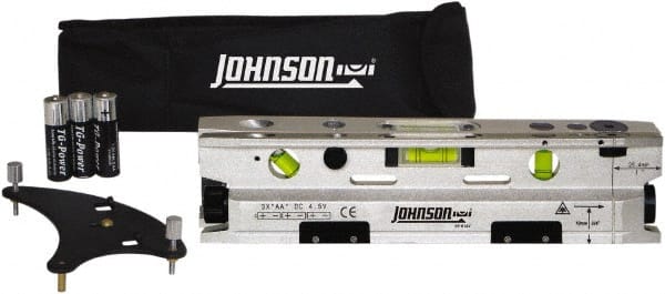 Johnson Level & Tool - 3 Beam 100' (Interior) Max Range Torpedo Laser Level - Red Beam, 1/8" at 50' Accuracy, 3-1/8" Long x 10" Wide x 2-1/4" High, Battery Included - Exact Tooling