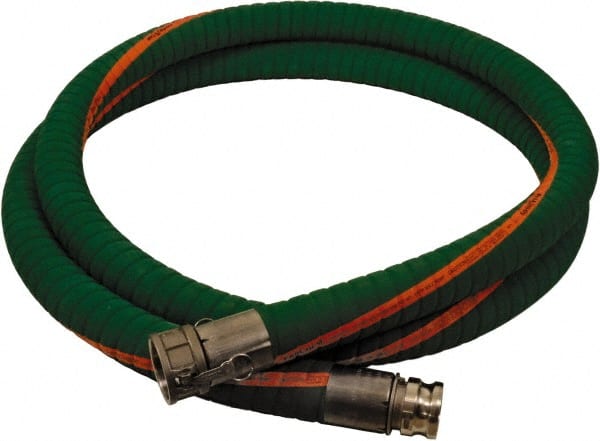 Alliance Hose & Rubber - 1-1/2" ID x 1.97" OD x 10' OAL, Cam & Groove Chemical Handling Hose - 200 Max Working psi, -40 to 150°F, 5" Bend Radius, 1-1/2" Fitting, Green - Exact Tooling
