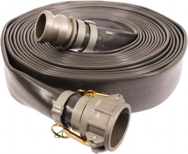 Continental ContiTech - 4" ID x 4.33 OD, 45 Working psi, Gray Pliovic Hose, Lays Flat - 50' Long, -10 to 150°F - Exact Tooling
