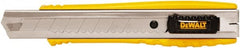 DeWALT - Snap Utility Knife - 1/4" Carbon Steel Blade, Yellow & Silver Plastic/Stainless Steel Handle, 1 Blade Included - Exact Tooling