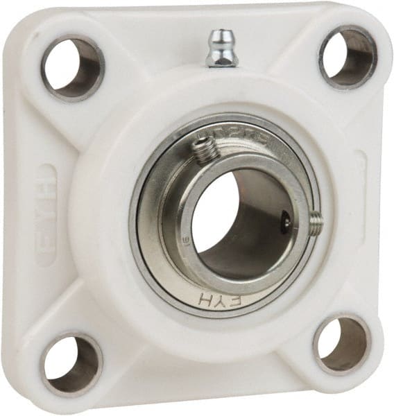 Value Collection - 3/4" ID, 3-3/8" OAL x 1-7/16" OAH 4-Bolt Flange Mounted Bearing - 1,495 Lb Static Cap, 2,877 Lb Dyn Cap, 2-1/2" Btw Mnt Hole Ctrs, 45/64" Base-to-Ctr Ht, Thermoplastic - Exact Tooling