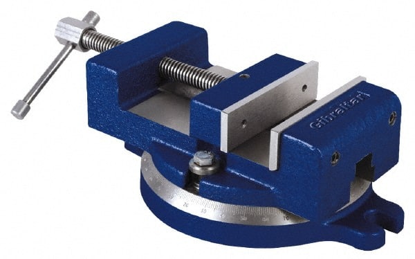 Gibraltar - 4-1/2" Jaw Width, 4" Jaw Opening Capacity, Horizontal Swivel Machine Vise - Manual Operation, 1 Station, 11-1/2" Long x 3-1/2" High x 1-1/4" Deep, 1-1/4" Jaw Height - Exact Tooling