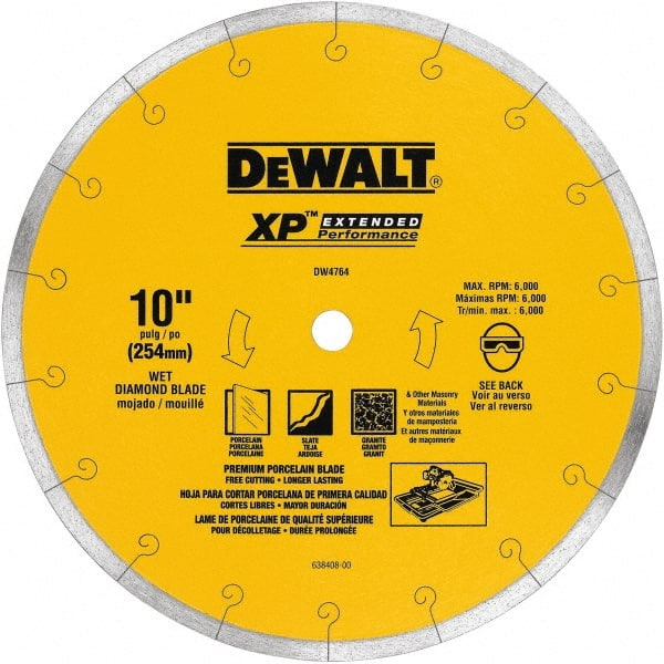DeWALT - 10" Diam, 5/8" Arbor Hole Diam, Wet & Dry Cut Saw Blade - Diamond-Tipped, Standard Round Arbor - Exact Tooling