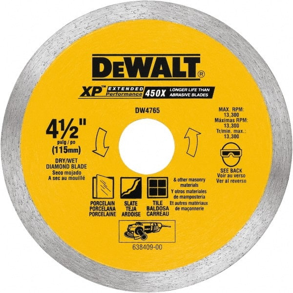 DeWALT - 4-1/2" Diam, 5/8 & 7/8" Arbor Hole Diam, Wet & Dry Cut Saw Blade - Diamond-Tipped, Standard Round Arbor - Exact Tooling