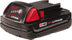 Milwaukee Tool - 18 Volt Lithium-Ion Power Tool Battery - 1.5 Ahr Capacity, 1/2 hr Charge Time, Series M18 RED - Exact Tooling