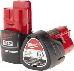 Milwaukee Tool - 12 Volt Lithium-Ion Power Tool Battery - 1.5 Ahr Capacity, 1/2 hr Charge Time, Series M12 RED - Exact Tooling