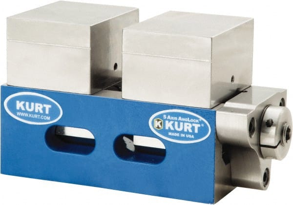 Kurt - 2-1/2" Jaw Width, 4-9/16" High x 5" Long x 2-1/2" Wide Vise - For Use with 5 Axis Workholding Systems - Exact Tooling