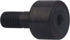 Accurate Bushing - 5/8" Roller Diam x 7/16" Width, 1/4" Stud Diam x 3/4" Length, Crowned Sealed Stud Cam Follower with Hex - Carbon Steel, 5/16" Thread Length, 1/4-28 Thread, 3/4" OAL, 1,320 Lb Dynamic Cap, 1,250 Lb Static Cap - Exact Tooling