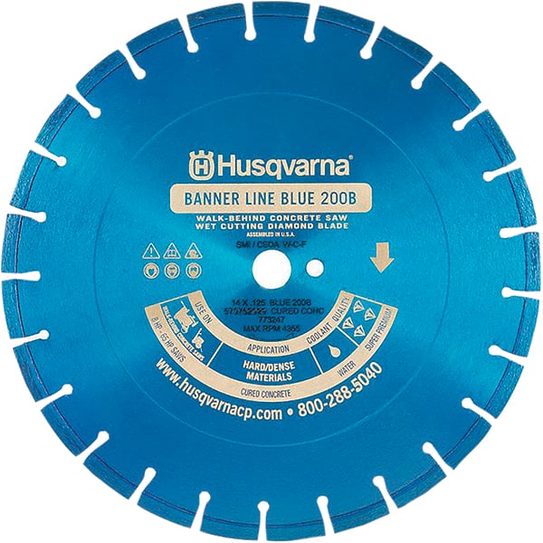Husqvarna - 20" Diam, 1" Arbor Hole Diam, Continuous Edge Tooth Wet & Dry Cut Saw Blade - Diamond-Tipped, General Purpose Action, Standard Round Arbor - Exact Tooling