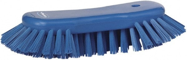 Vikan - 1.3" Bristle Length, Polyester Utility Scrub Brush - 7-3/4" Long x 3" Wide Head, 8" OAL, Blue, Polypropylene Block - Exact Tooling