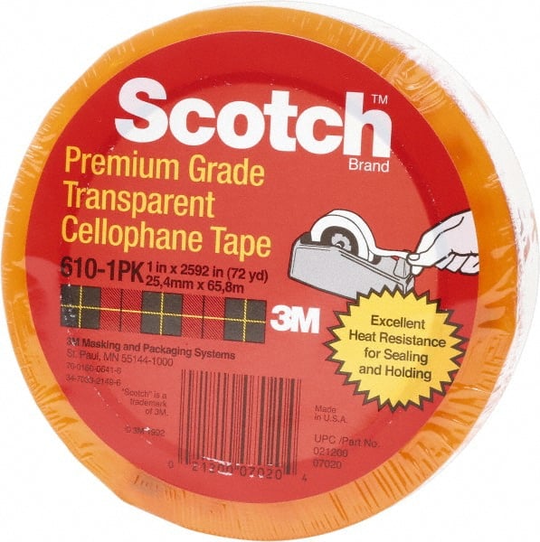 3M - 1" x 72 Yd Clear Rubber Adhesive Packaging Tape - PVC Film Backing, 2.3 mil Thick - Exact Tooling
