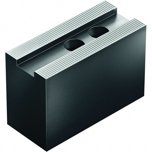 Schunk - 14" Max Chuck Capacity, 1.5mm x 60° Serrated Interface, Square Soft Lathe Chuck Jaw - 3 Jaw, Steel, 43mm Btw Mount Hole Ctrs, 80mm High, 22mm Groove, M20mm Fastener - Exact Tooling