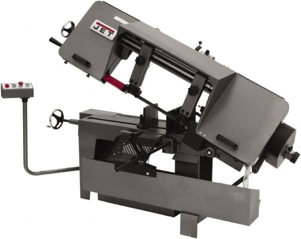 Jet - 9 x 16" Max Capacity, Manual Variable Speed Pulley Horizontal Bandsaw - 100 to 350 SFPM Blade Speed, 460 Volts, 45°, 3 Phase - Exact Tooling