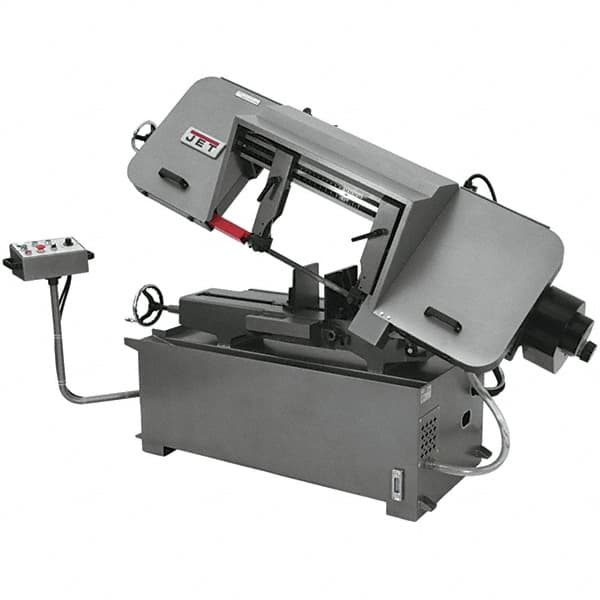 Jet - 12 x 20" Max Capacity, Semi-Automatic Variable Speed Pulley Horizontal Bandsaw - 82 to 262 SFPM Blade Speed, 460 Volts, 45°, 3 hp, 3 Phase - Exact Tooling