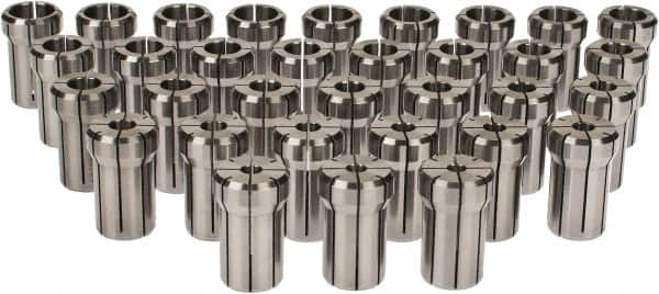 Accupro - 33 Piece, 1/4" to 3/4" Capacity, Double Angle Collet Set - 0.02mm TIR, Series DA180 - Exact Tooling