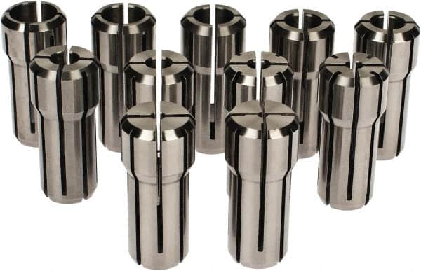 Accupro - 11 Piece, 1/16" to 3/8" Capacity, Double Angle Collet Set - 0.02mm TIR, Series DA200 - Exact Tooling