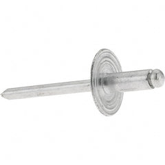 Value Collection - Size 64 Large Flange Dome Head Aluminum Open End Blind Rivet - Aluminum Mandrel, 0.062" to 1/4" Grip, 0.615" Head Diam, 0.192" to 0.196" Hole Diam, 0.45" Length Under Head, 3/16" Body Diam - Exact Tooling