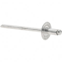 Value Collection - Size 42 Large Flange Dome Head Aluminum Open End Blind Rivet - Aluminum Mandrel, 0.032" to 1/8" Grip, 3/8" Head Diam, 0.129" to 0.133" Hole Diam, 0.275" Length Under Head, 1/8" Body Diam - Exact Tooling