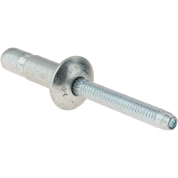 Value Collection - Truss Head Steel Structural Blind Rivet - Steel Mandrel, 0.08" to 3/8" Grip, 0.592" Head Diam, 0.261" to 0.272" Hole Diam, 0.56" Length Under Head, 1/4" Body Diam - Exact Tooling