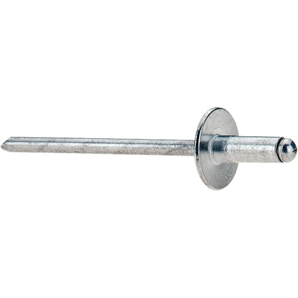 Value Collection - Size 43 Large Flange Dome Head Aluminum Open End Blind Rivet - Aluminum Mandrel, 0.126" to 0.187" Grip, 3/8" Head Diam, 0.129" to 0.133" Hole Diam, 0.337" Length Under Head, 1/8" Body Diam - Exact Tooling
