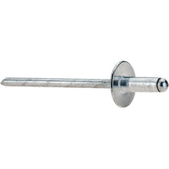 Value Collection - Size 43 Large Flange Dome Head Aluminum Open End Blind Rivet - Aluminum Mandrel, 0.126" to 0.187" Grip, 3/8" Head Diam, 0.129" to 0.133" Hole Diam, 0.337" Length Under Head, 1/8" Body Diam - Exact Tooling