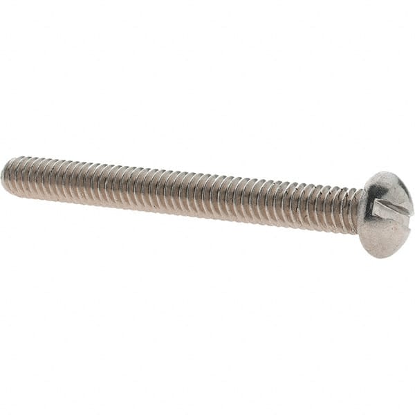Value Collection - 1/4-20 UNC, 2-1/2" Length Under Head Slotted Drive Machine Screw - Round Head, Grade 18-8 Stainless Steel, Uncoated, Without Washer - Exact Tooling