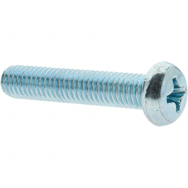 Value Collection - M5x0.80, 25mm Length Under Head Phillips Drive Machine Screw - Pan Head, Grade 4.8 Steel, Zinc-Plated Finish, Without Washer - Exact Tooling