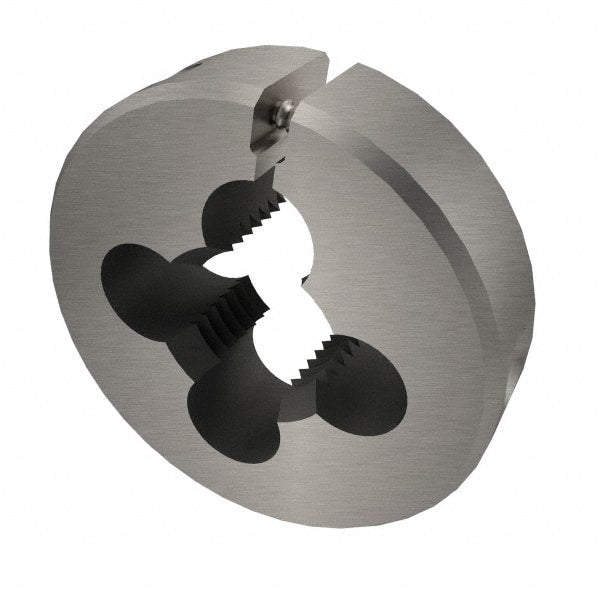 Cle-Line - M8x1.25 Metric Coarse Thread, 1" Outside Diam High Speed Steel Round Die - 3/8" Thick, Right Hand Thread, Adjustable - Exact Tooling