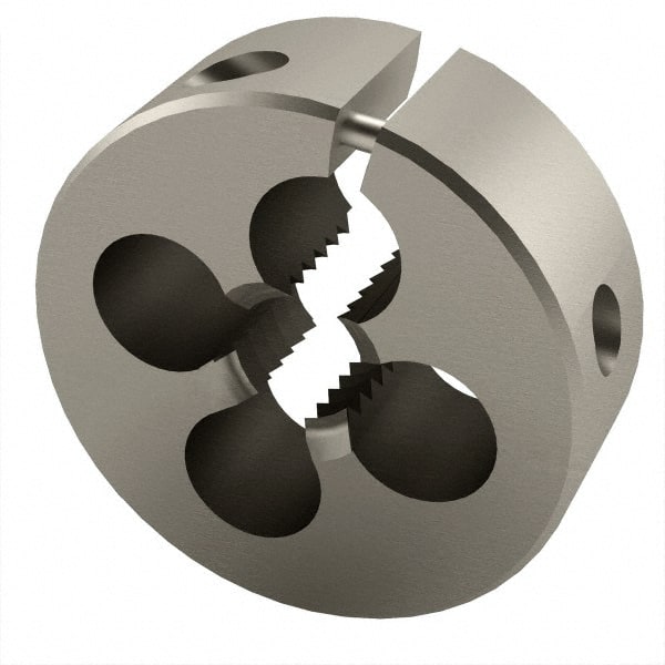 Cle-Line - M10x1.50 Metric Coarse Thread, 1" Outside Diam High Speed Steel Round Die - 3/8" Thick, Right Hand Thread, Adjustable - Exact Tooling